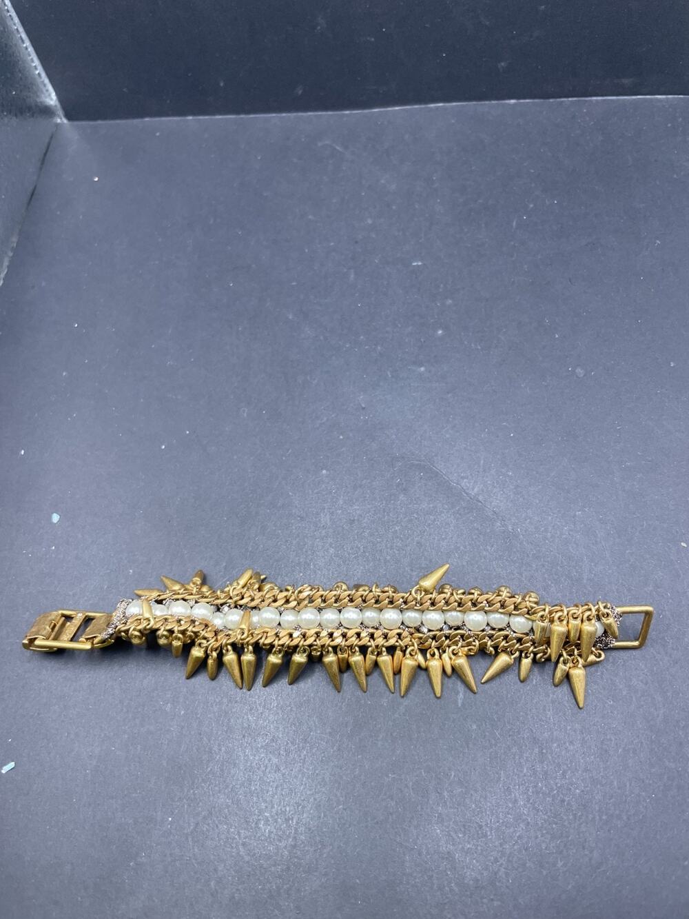Vtg Stella & Dot Jacinthe Bracelet Gold Tone Gunmetal Beads Faux Pearls Spikes